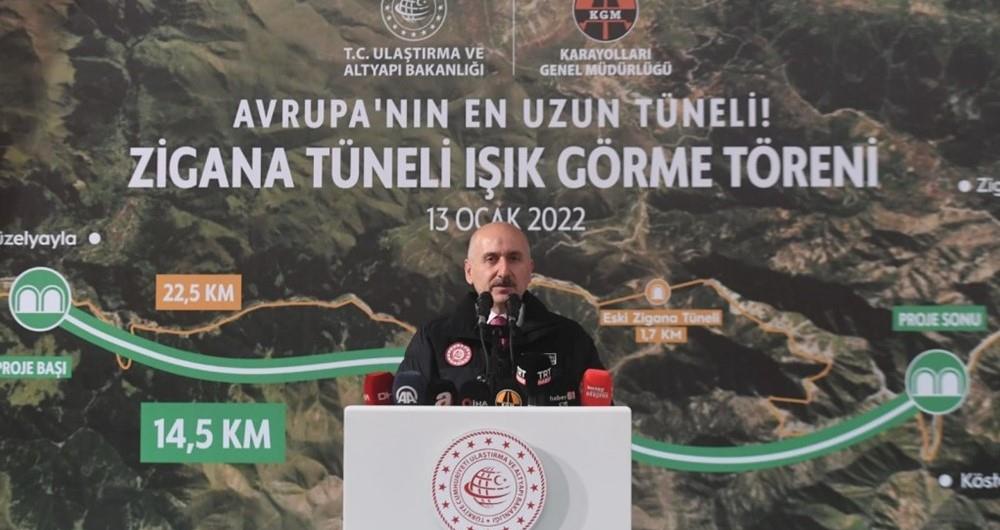 ULAŞTIRMA BAKANI KARAİSMAİLOĞLU: AVRUPA’NIN EN UZUN TÜNELİ ZİGANA’DA IŞIK GÖRÜNDÜ